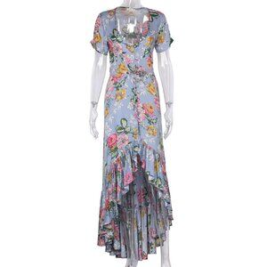 **********BOHO SHORT SLEEVE FLORAL PRINT RUFFLE MAXI DRESS (LIKE NEW)***********